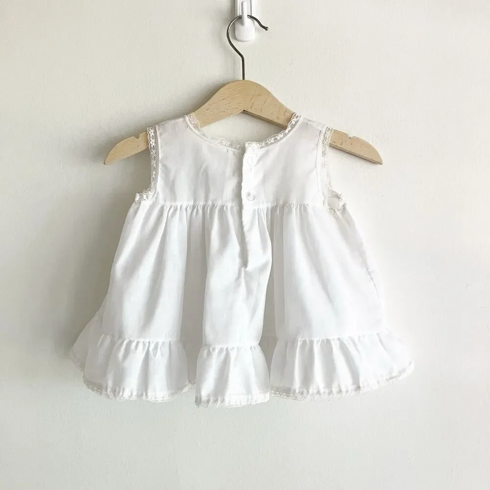 Vintage Issacson Carrico Slip Dress Baby Girl 18M White Pink Bow Ruffle Lace